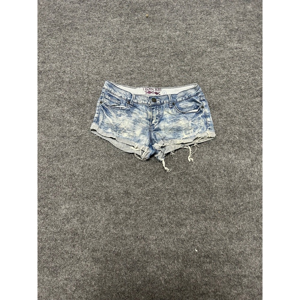 Love H81 Denim Shorts Womens Size 26 Blue Acid Wash Cut Off Frayed Low Rise